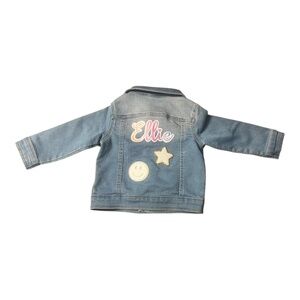 "Ellie" Embroidered Denim Jean Jacket, Size 12M, Baby Toddler Girl